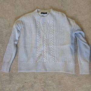 Banana Republic Cable Knit Crewneck Sweater, Cropped - Light Gray, Size PS